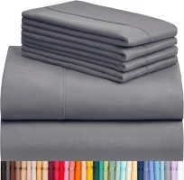 LuxClub 6 PC California King Sheet Set, Breathable Luxury Bed Sheets, Deep Pockets 18" Wrinkle Free Cooling Sheets Machine Washable Hotel Bedding Silky Soft - Light Grey Cal King