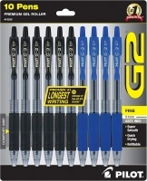 PILOT G2 Premium Refillable & Retractable Rolling Ball Gel Pens, 0.7mm Fine Point, 6 Black and 4 Blue Pens, 10 Pack