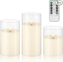 Flickering Flameless Candles with Remote, Battery Operated Candles with Timer, Acrylic LED Fake Candles for Indoor Wedding Home Party Decor