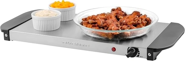 OVENTE Electric Warming Tray with Adjustable Temperature Control Perfect for Buffets, Restaurants, House Parties, Events & Dinners, Compact Food Warmer & Server with Cool Touch Handles, Silver FW170S