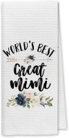 DIBOR World’s Best Great Mimi Floral Kitchen Towels Dish Towels Dishcloth,Best Grandma Mimi Decorative Absorbent Drying Cloth Hand Towels Tea Towels for Bathroom Kitchen,Grandma