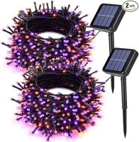 Joomer Orange Purple Halloween Solar String Lights 72ft x 2 Pack 200 LED 8 Modes Waterproof Solar Fairy Lights for Garden, Patio, Fence, Balcony, Outdoors