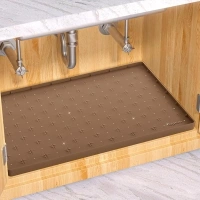 Sdpeia Under Sink Mat for Kitchen Under Sink Organizer 28x22 Under The Sink Mat Waterproof Small Bathroom Cabinet Liner Holds up to 3 Gallons(Brown)