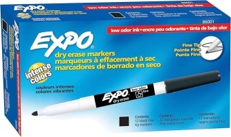 EXPO Low Odor Dry Erase Markers, Fine Tip, Black, 12 Count