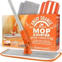 Angry Orange Mops for Floor Cleaning - Microfiber Mop for Messes and Hair Removal with 2 Scrubber and 2 Microfiber Pads for Hardwood, Tile and More - Stain Remover Pet Supplies