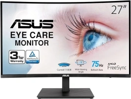 ASUS 27” 1080P Curved Monitor (VA27VQSE) - Full HD, 75Hz, 1ms, Adaptive-Sync/FreeSync, Low Blue Light, Flicker Free, VESA Mountable, Frameless, HDMI, DisplayPort, HDR-10, Height Adjustable,Black