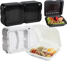 White Meal Prep Containers 3 Compartment 8‘’ 55-pack + 1 Compartment To-go Boxes for Food 8 Inches 55 Pack