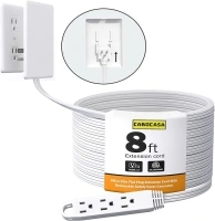 8FT Ultra Flat Plug Extension Cord Power Strip with 3 Outlets, Patented Detachable Ultra-Thin Outlet Cover Concealer & Ultra-Flat Plug, Max. 13A 125V 1625W ETL Listed, White Color