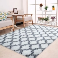 CRUGZ Luxury Geometric White Plaid Area Rug 6x9 Feet, Ultra Soft White Rugs for Living Room, Shag Fluffy Moroccan White Black Carpet, White Checkered Alfombras Para Salas (6