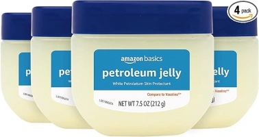 Amazon Basics Petroleum Jelly White Petrolatum Skin Protectant, Unscented, 7.5 Ounce, Pack of 4