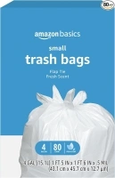 Amazon Basics 4 Gallon Trash Bags, Flap Ties, Fresh Scent, 80 Count, Pack of 1