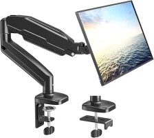 MOUNT PRO Single Monitor Desk Mount - Articulating Gas Spring Arm, Removable VESA Stand with Clamp and Grommet Base Fits 13 to 32 Inch LCD Computer Monitors, 75x75, 100x100