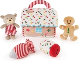 GUND Baby Play Soft Collection, My First Gingerbread House 5-Piece Playset with Rattle, Squeaker and Crinkle Plush Toys, Sensory Toy for Babies, 7.5”