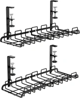 iSPELCE Under Desk Cable Management - 2 Pack 17.7" Cable Management Tray Clean up Work Area Organize Power Strip and Cable Cable Management Under Desk with Cable Ties for Office Home, Black