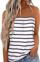 Womens Striped Tube Tops Strapless Bandeau Tanks Tops Backless Sleeveless Sexy Shirts Casual Blouse Summer Vacation