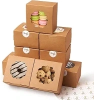 Shallive 4-Inch Small Cookie Boxes 50 Pcs Brown - Bakery Treat Boxes with Window for Gifting, To-go Containers Paper for Cake Slice, Macarons, Donuts 4x4x2.5