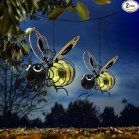 EVOLUX Hanging Bee Solar Garden Lights Decor for Outside, Outdoor Statues Figurine Lights Decorations for Patio Balcony Yard Ornament Housewarming(2 pcs)