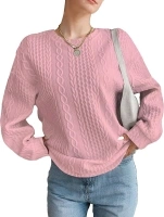 Women Crewneck Sweatshirts Long Sleeve Textured Loose Pullover Sweaters for Fall Winter 2024 Trendy