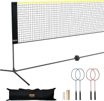 VEVOR Badminton Net, Height Adjustable Volleyball Net, 20ft Wide Foldable Pickleball Net, Portable Tennis Net Set with Poles, Stand, Bag, Rackets, Nylon Shuttlecocks, Kid Backyard Indoor Outdoor Use