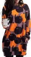 JINTING Women Halloween Sweatshirt Pumpkin Cat Long Sleeve Funny Doddle Graphic Printed Pullover Dress Fall Shirt Tops