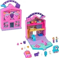 Polly Pocket Pollyville Fresh Market Dolls & Playset, Food Toy with 2 Micro Dolls, 12 Accessories Include Toy Car & Pet