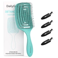 Detangling Brush, Dry and Wet Vented Detangler Hair Brush for Women and Men, Professional Paddle Curved Styling Hairbrush for Straight/Curly/Thick/Long/Wavy/Damaged Hair, Green