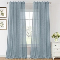 FantasDecor Linen Curtains 84 inch Length for Living Room Back Tab Rod Pocket Light Filtering Window Panels Country Farmhouse Drapes, 2 Panels, Stone Blue