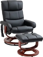 HOMCOM Massage Recliner Chair with Ottoman, Swivel Recliner and Footrest, Faux Leather Reclining Chair with Remote Control and Side Pocket, Black