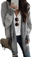 Sidefeel Womens Plaid Long Sleeve Open Front Cardigan Oversized Chunky Knit Sweaters Coat