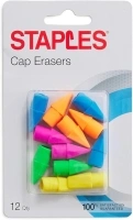 Staples® Arrowhead Cap Erasers, Assorted Colors, 12 Counts