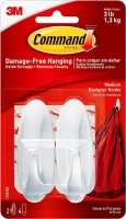 Command Medium Designer Hooks, Damage Free Hanging Wall Hooks with Adhesive Strips, No Tools Wall Hooks for Decorations in Living Spaces, 2 White Hooks and 4 Command Strips