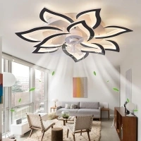 32" Ceiling Fan with Lights Remote Control,Modern Indoor Flush Mounted Ceiling Fan with Dimmable LED Light，3 Color 6 Speeds for Bedroom Living Room Kids Room (Black)