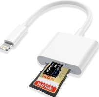 Lightning to Sd Card Reader for iPhone Camera, [Apple MFi Certified] Dual Card Slot Memory Card Readers Supports SD and TF Card, Plug and Play Sd Card Adapter Compatible with iPhone