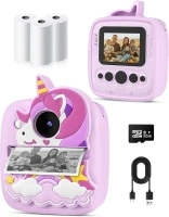 Instant Print Camera for Kids 3-12 Years, Thermal Print Kids Camera Toy is a Surprise Gift for Girls & Boys with 32G SD Card, 48 MP Photo, 1080P Video, 3 Rolls of Photo Paper (Purple)