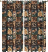 NO Retro Cabin Vintage Animal Moose Deer Bear Country Style Curtain Girls Room Blackout Curtaines Drapes Window Home Decorations Curtain 2 Panels Set 52x84in