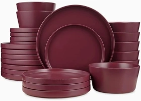 Stone Lain Celina Modern Stoneware 24-Piece Dinnerware Set, Dinner and Salad Plates, Soup Bowls, Dish set for 8, Purple