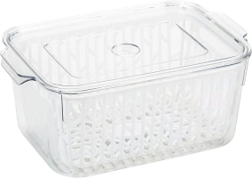 Kitchen Details Clear Storage Container with Strainer | Refrigerator and Freezer | Clean Fruit and Vegetables | Salad Lettuce Washer