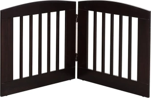 BarkWood Pets Freestanding Pet Gate with Two 24"W x 24"H Folding Wood Panels, Cappuccino