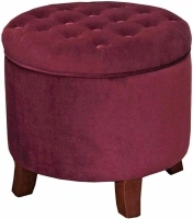 Homepop Home Decor | Upholstered Round Velvet Tufted Foot Rest Ottoman | Ottoman with Storage for Living Room & Bedroom | Decorative Home Furniture, Burgundy Small