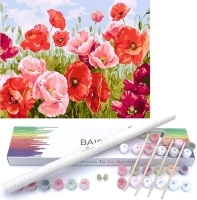 BAISITE Paint by Numbers Kit for Adults Beginners,20" Wx16 L Canvas Pictures Drawing Paintwork with 4 Pcs Wooden Paintbrushes,Acrylic Pigment Poppy Flowers-BSC001