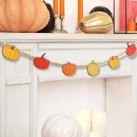 AKEROCK Fall Garland for Mantle, Fall Decorations for Home Indoor - Farmhouse Fall Decor, Wooden Pumpkin and Bead Fall Banner for Fireplace Mantel Wall Pumpkin Decorations - Pumpkin Garland