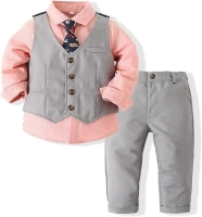 Kimocat Baby Boy Clothes Outfit Suit Long Sleeve Gentleman Tuxedo Vest Wedding Birthday Party Suit