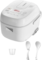 TOSHIBA Rice Cooker Small 3 Cup Uncooked – LCD Display with 8 Cooking Functions, Fuzzy Logic Technology, 24-Hr Delay Timer and Auto Keep Warm, Non-Stick Inner Pot, White