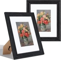 Vittanly 8x10 Picture Frames Set of 2, Display 5x7 Pictures with Mat or 8x10 without Mat, Rustic Picture Frames for Wall Mount or Tabletop Display, Photo Frame Collage for Wall Decor, Vintage Black