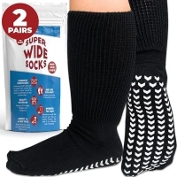 FORTIVO 2 Pairs Extra Wide Socks for Swollen Feet, Diabetic Socks for Men, Non Slip Socks, Diabetic Socks, Hospital Socks