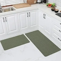 COSY HOMEER 20x30 Inch/20X48 Inch Kitchen Rug Mats Made of 100% Polypropylene Strip TPR Backing 2 Pieces Soft Kitchen Mat Specialized in Anti Slippery and Machine Washable,Green