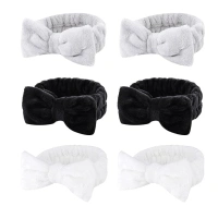 Casoty 6 Pcs Hair Band, Soft Coral Fleece Spa Headbands for Washing Face, Bow Hair Band, Makeup Headband, Skincare Headbands, Yoga, One Size Fits All, Grey, White, Black