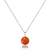 Carnelian Necklace for Women Sterling Silver 10mm Round Real Carnelian Necklace Crystal Pendant Natural Stone Necklace Gemstone Necklace Carnelian Jewelry for Women Girls