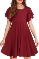 Arshiner Girls Dress Butterfly Sleeve Stretch A-Line Swing Skater Twirl School Dress with Pockets