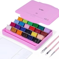 HIMI Gouache Paint Set, 24 Colors x 30ml Unique Jelly Cup Design with 3 Paint Brushes and a Palette in a Carrying Case, Non-Toxic Gouache Paint Perfect for Artists, Students (Pink)